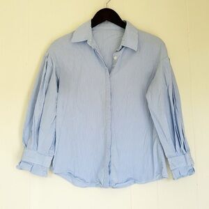 CHRISTIAN DIOR Blue White Pin Stripe Button Down Puff Pleated 3/4 Sleeve 6